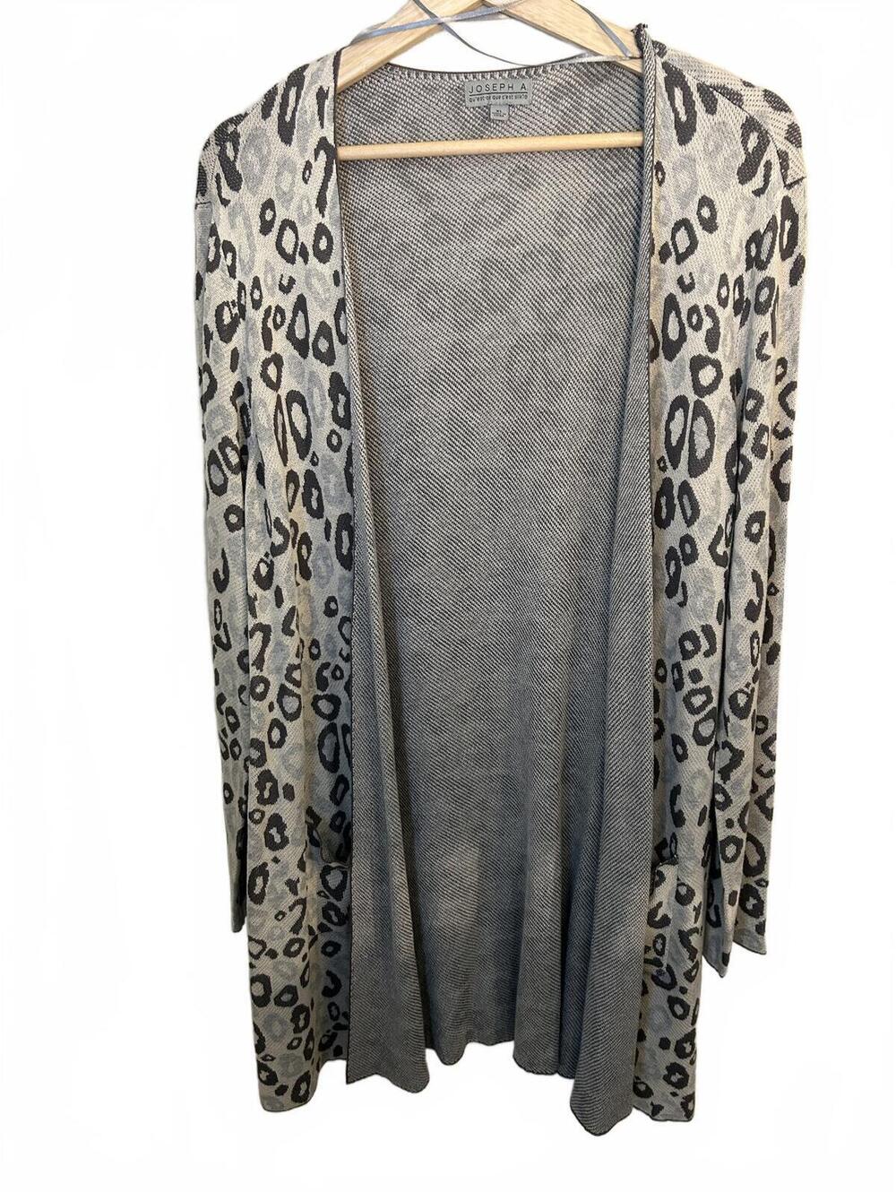 Joseph A Gray Black Leopard Print Open Front Cardigan Sweater XL